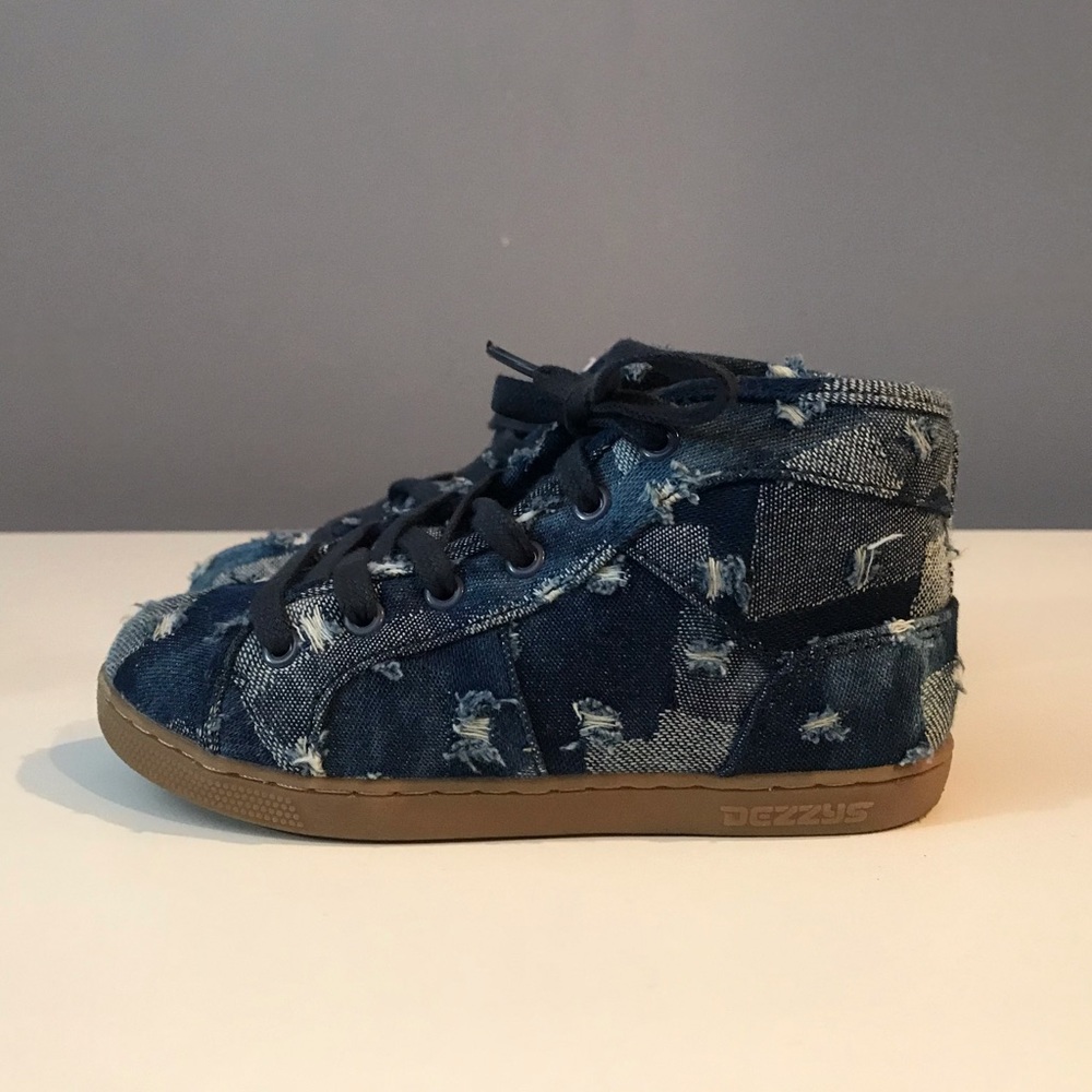 DEZZYS DISTRESSED DENIM HIGH TOP SNEAKERS SIZE 10